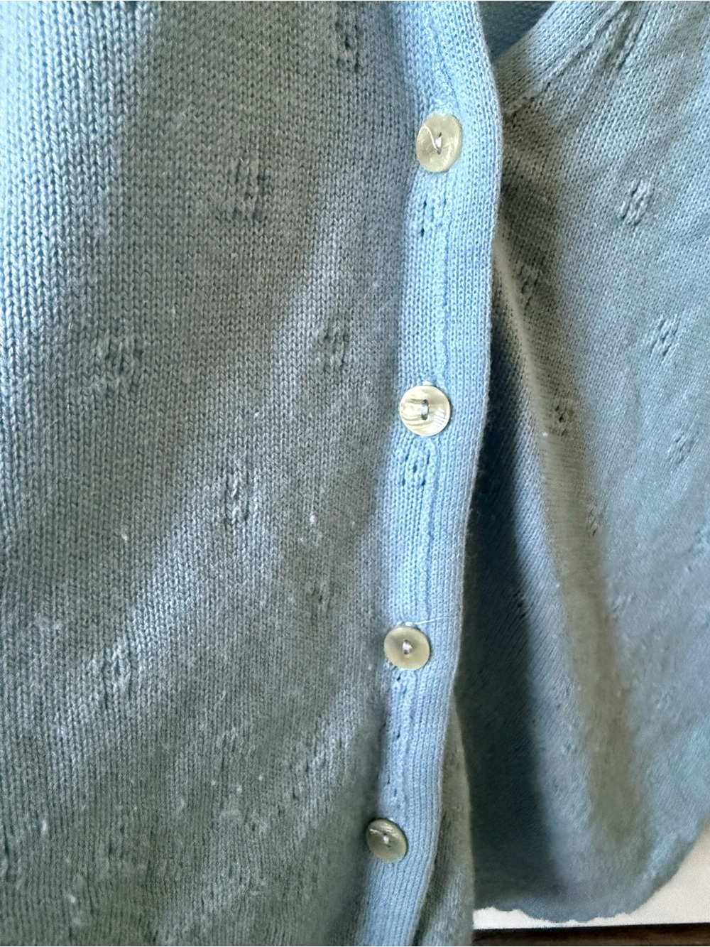 Vintage Tradition Powder Blue Pointelle Knit Sweater Vest Scalloped Hem Size M-L - Picture 6 of 12